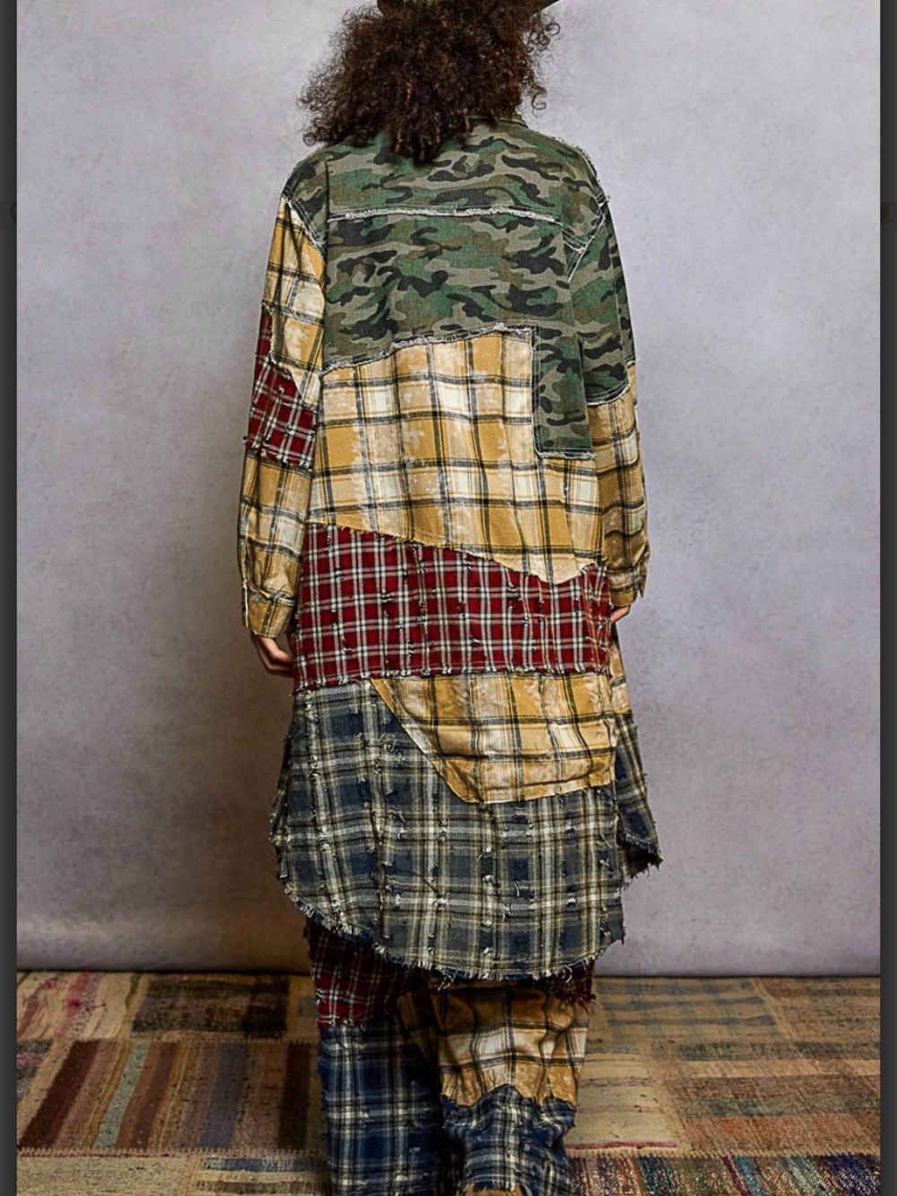 POL Camo Plaid Patchwork 2-Piece Set: Wide Leg Pants & Maxi Jacket - Picture 3 of 16